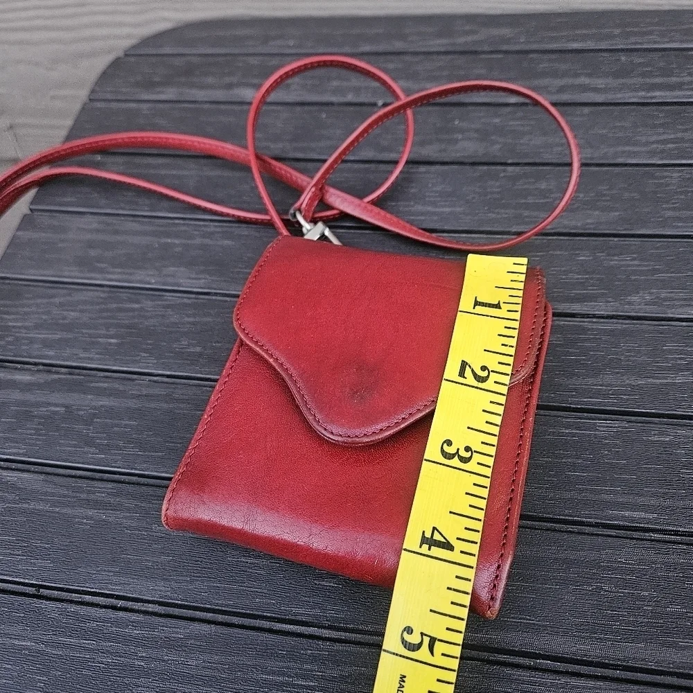 HOBO International Red Leather Credit Card ID Window Wallet Crossbody Bag Purse